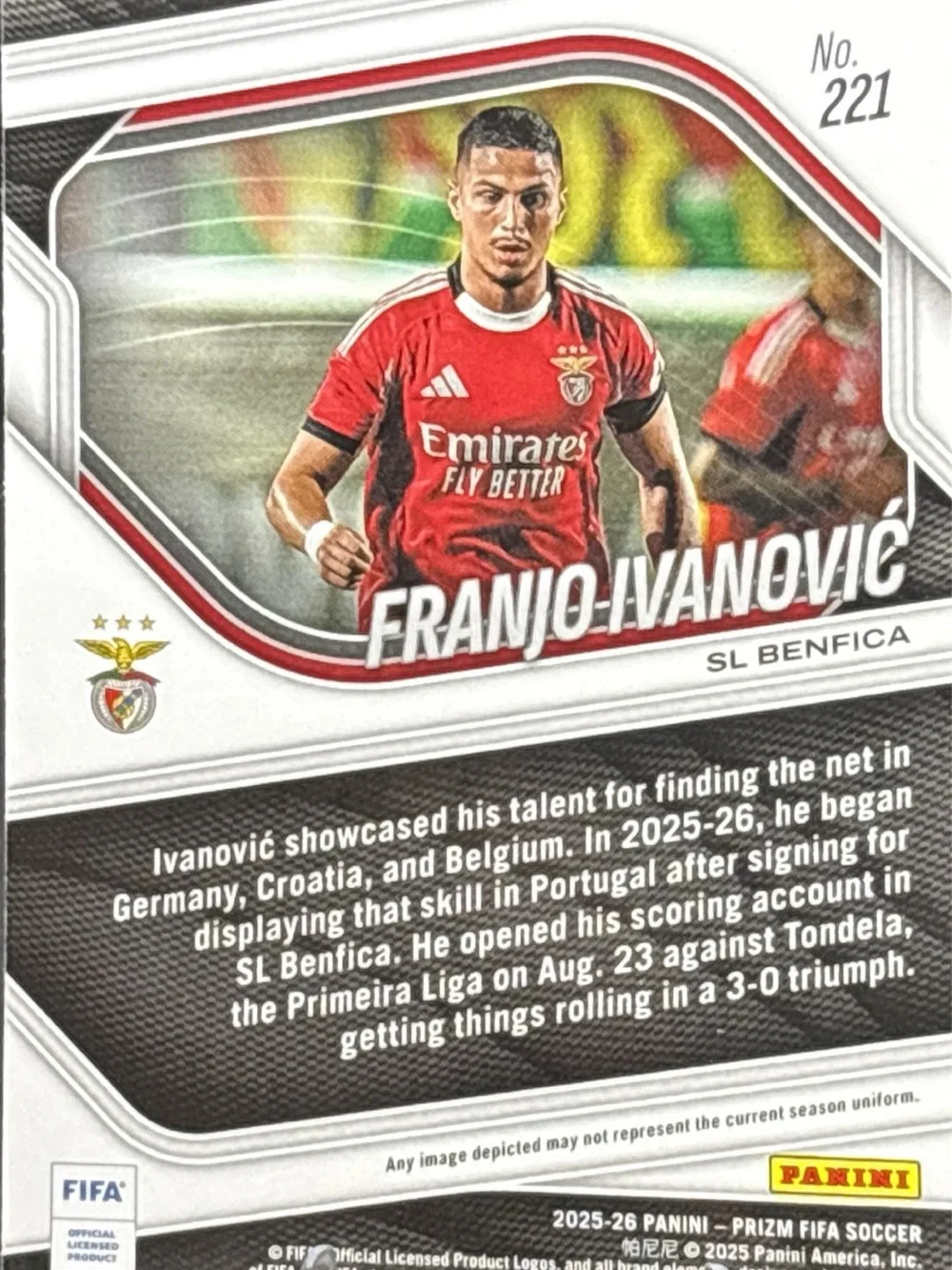 Panini SL Benfica Rookie Soccer Card - Franjo Ivanović